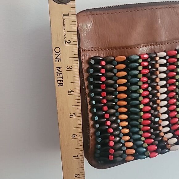 Patricia Nash Leather w/Bright Wooden Bead Front- Top Zip Crossbody Bag/Purse - Picture 13 of 15